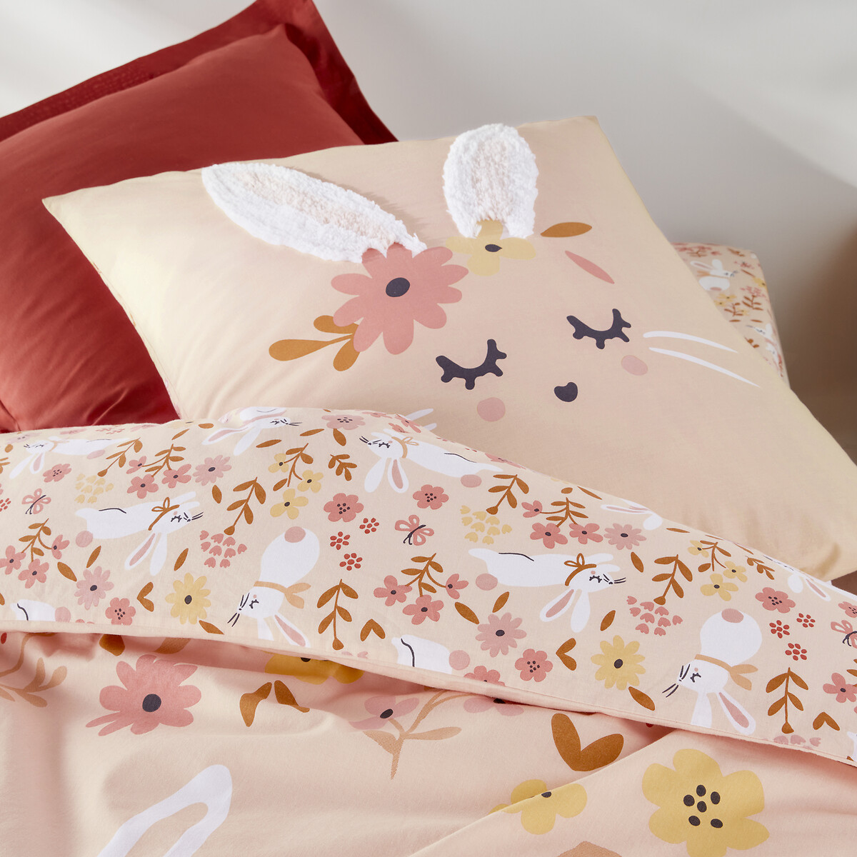 Copripiumone cotone biologico, Lapin fleuri fantasia rosa, LA REDOUTE INTERIEURS