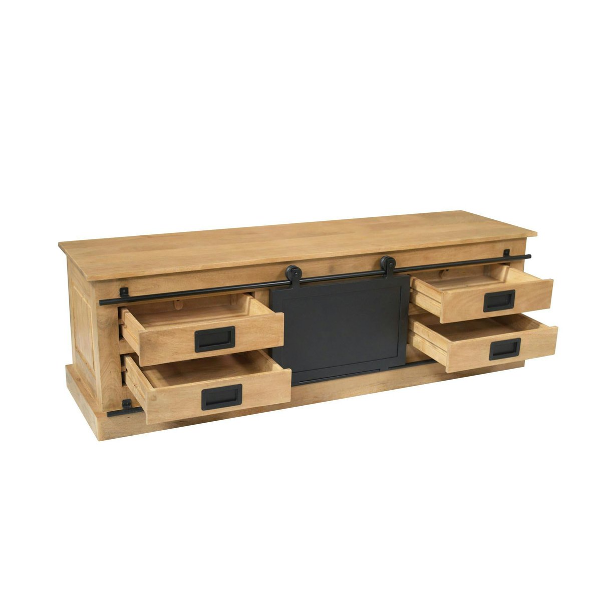 Meuble TV bois métal style atelier à porte coulissante CAMDEN bois naturel, PIER IMPORT