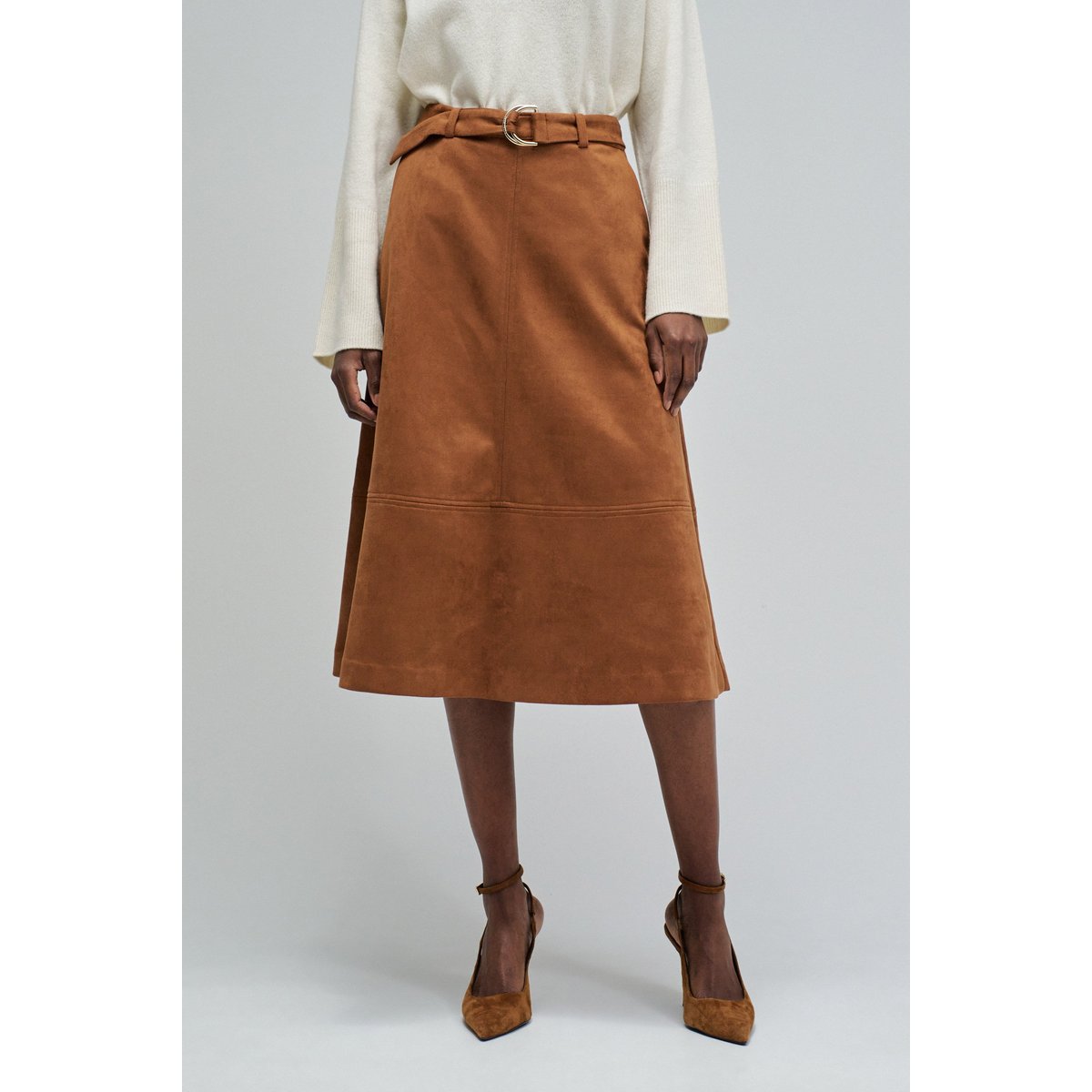 JUPE MIDI EFFET SUEDE marron, SALSA JEANS