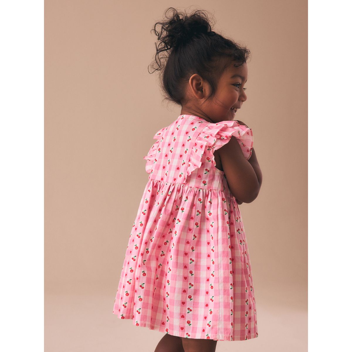 Robe à manches volantées vichy rose, NEXT
