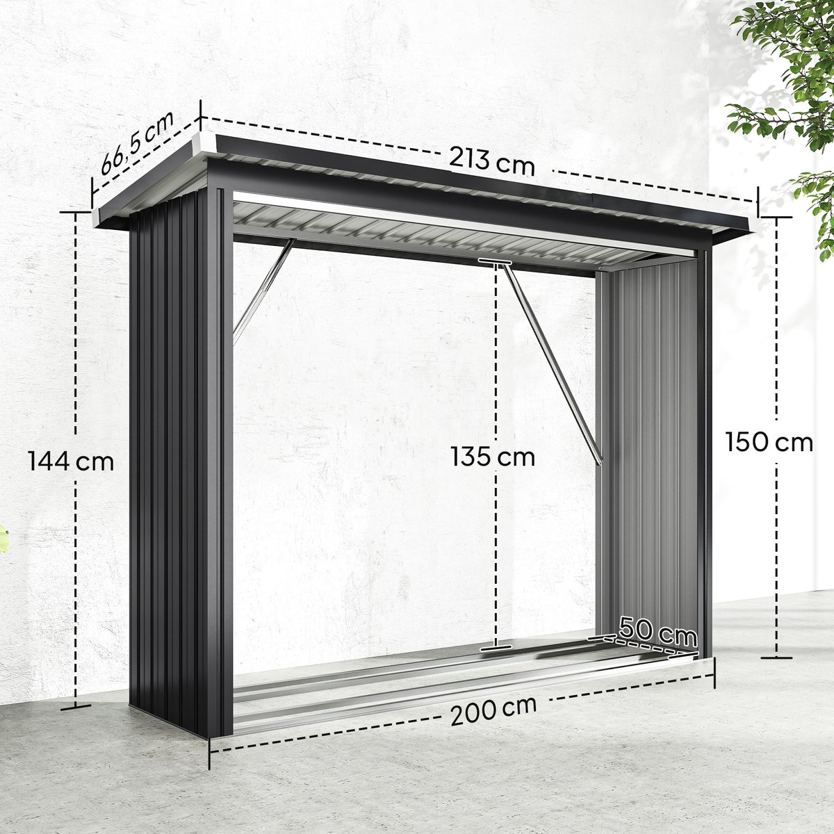 Abri pour le stockage du bois Acier galvanisé gris foncé, OUTSUNNY