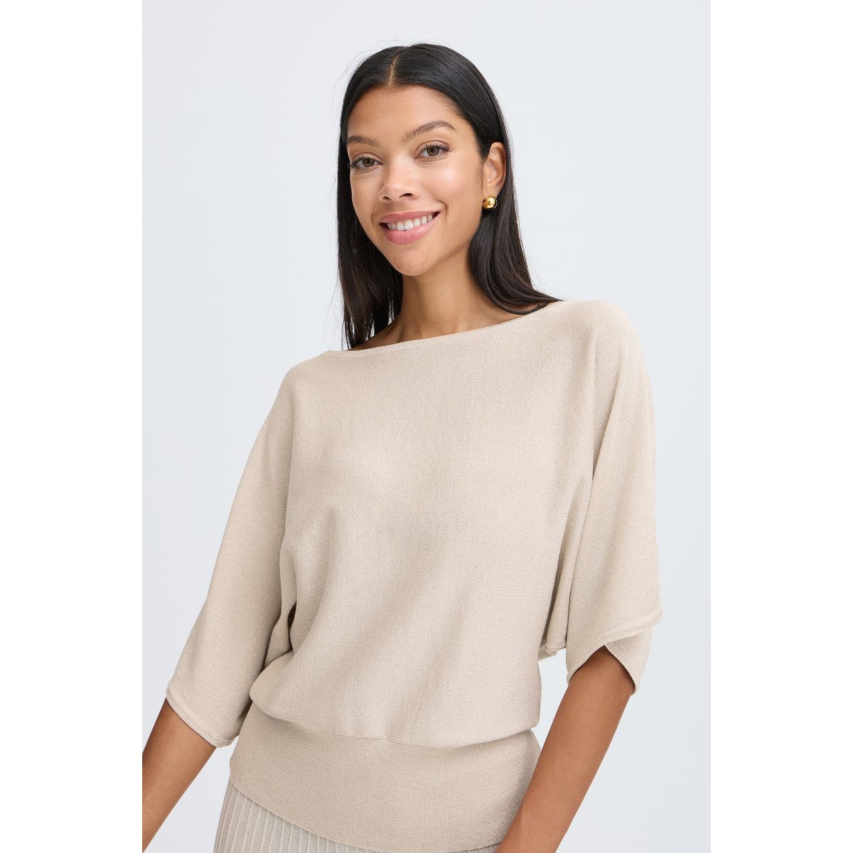 Pull en maille manches longues beige oatmeal, B.YOUNG
