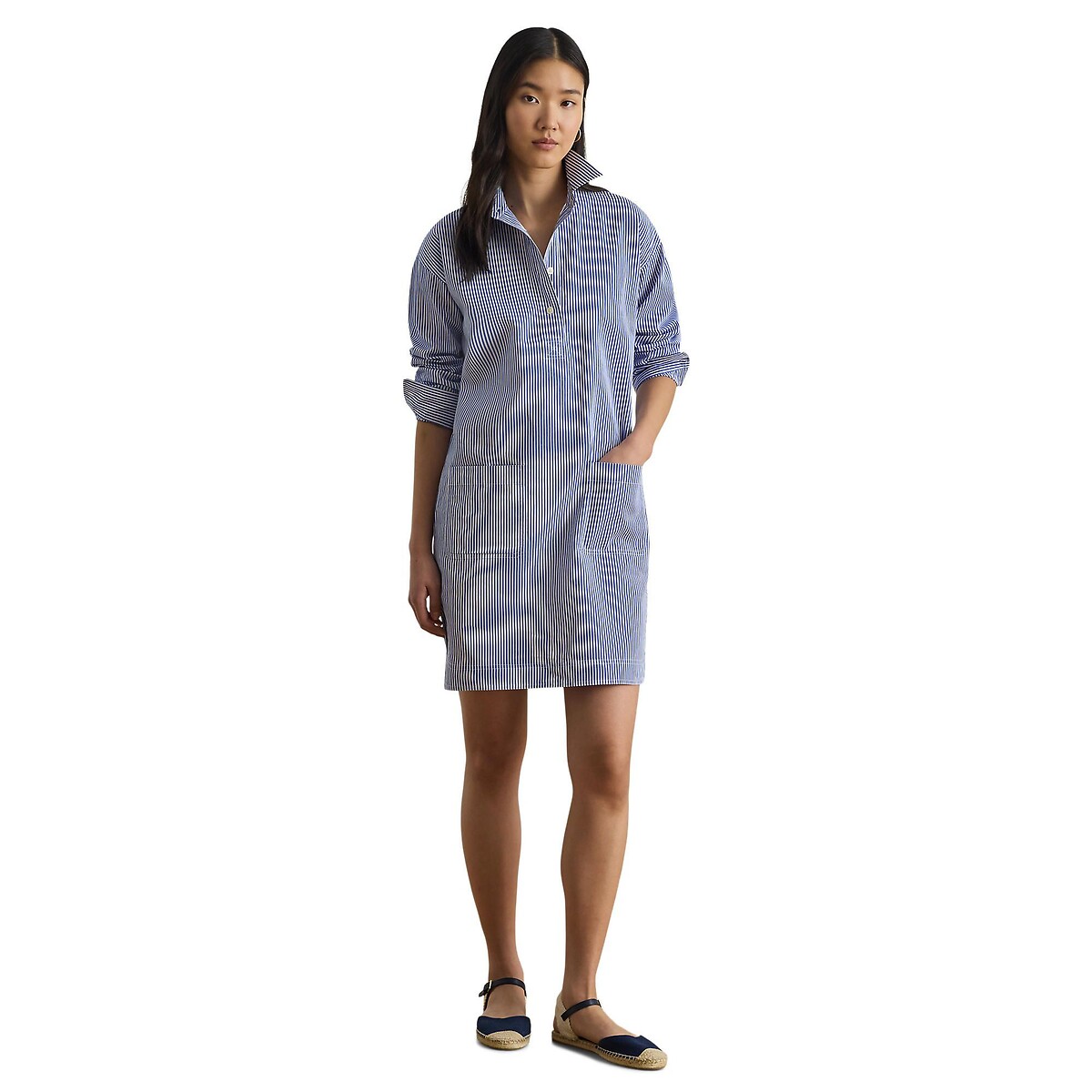 Robe chemise courte rayée manches longues rayé bleu/blanc, LAUREN RALPH LAUREN