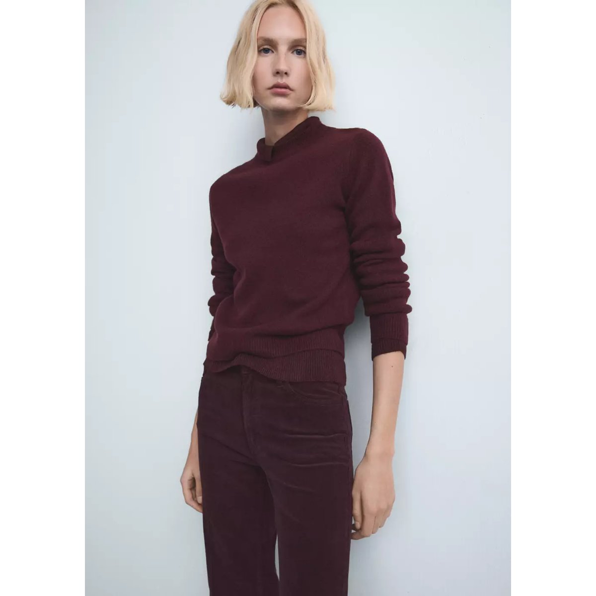 Jean flare velours côtelé lie de vin, MANGO