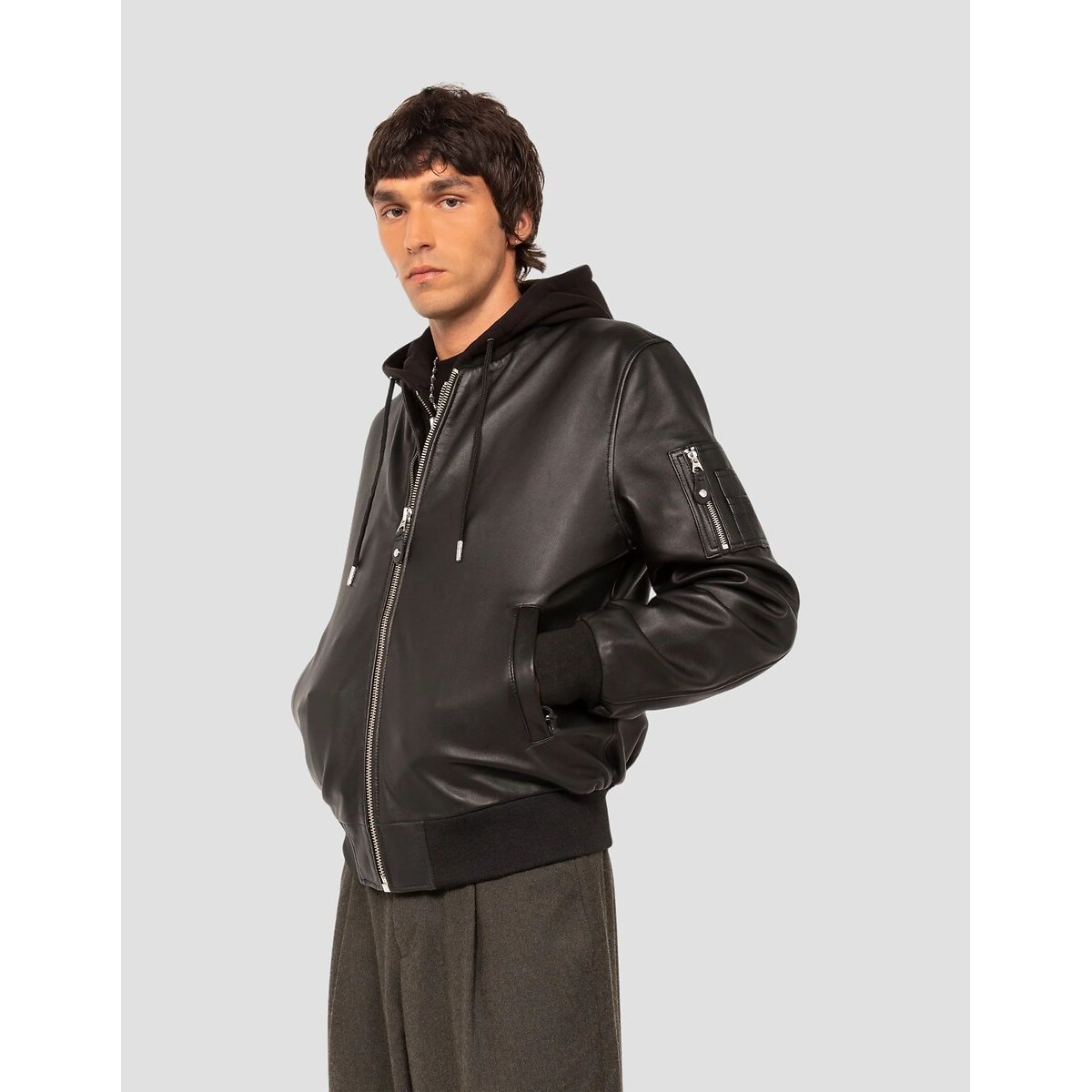 LCSPORT Hooded Leather Bomber Jacket black, SCHOTT