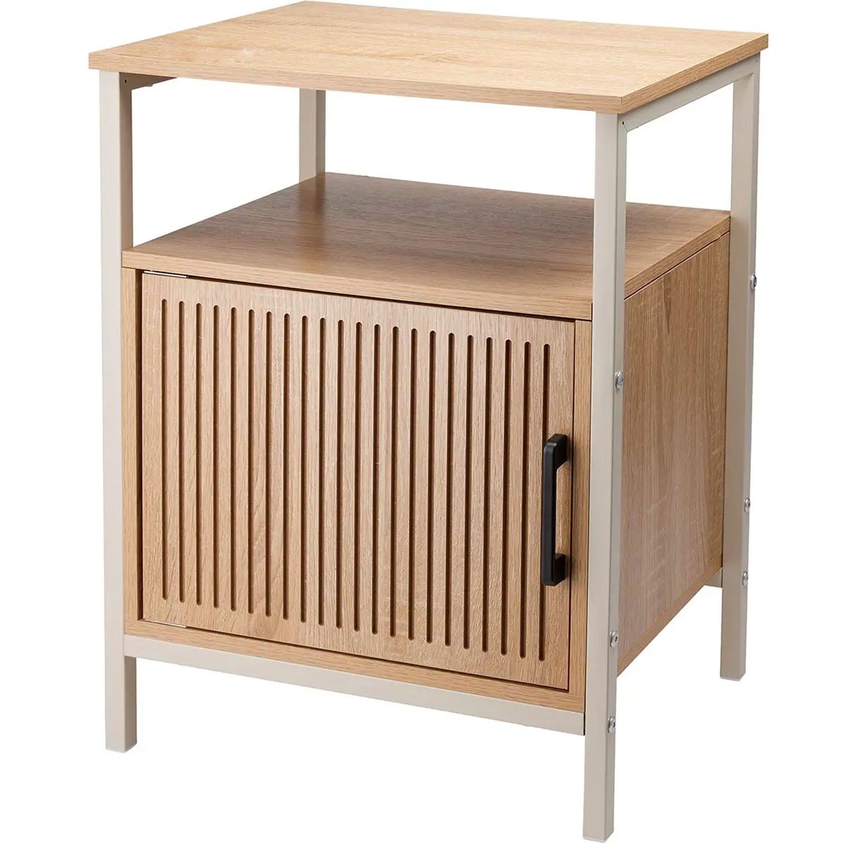 Table de chevet bois et métal blanc avec placard 43x33x55cm blanc, WADIGA