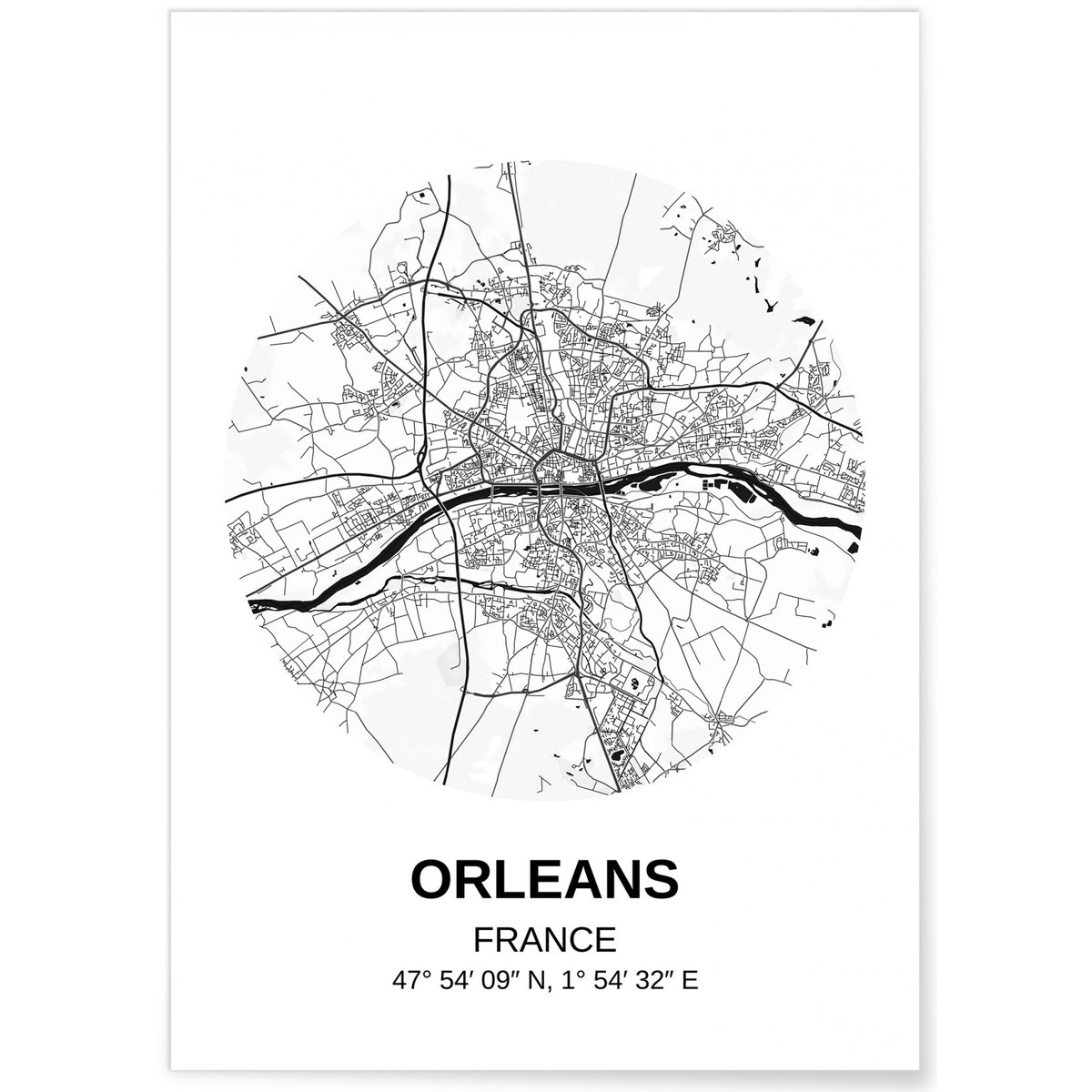 Affiche Carte Orléans blanc, L'AFFICHERIE