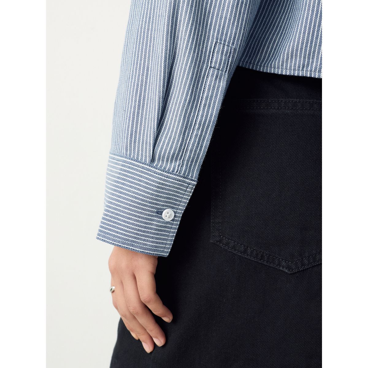 Chemise courte décontractée à manches longues rayures bleu marine/blanc, NEXT