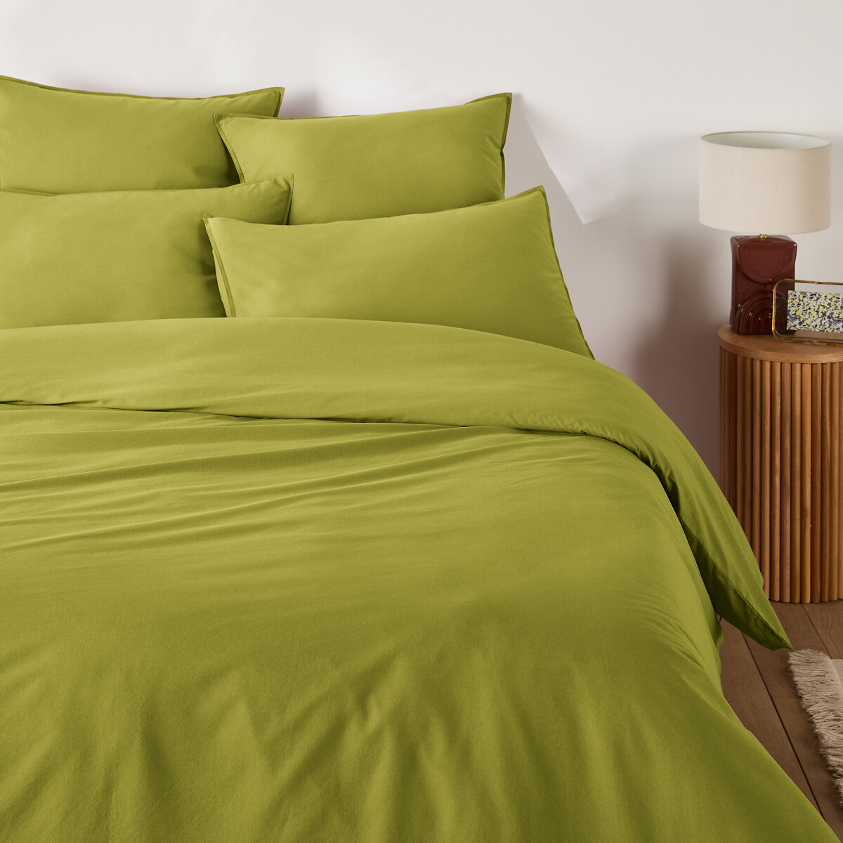 Housse de couette unie en coton lavé, Scenario vert olive, LA REDOUTE INTERIEURS