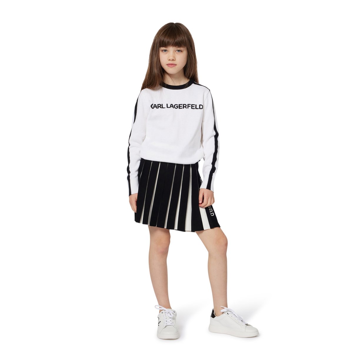 Jupe plissée en maille noir blanc, KARL LAGERFELD KIDS