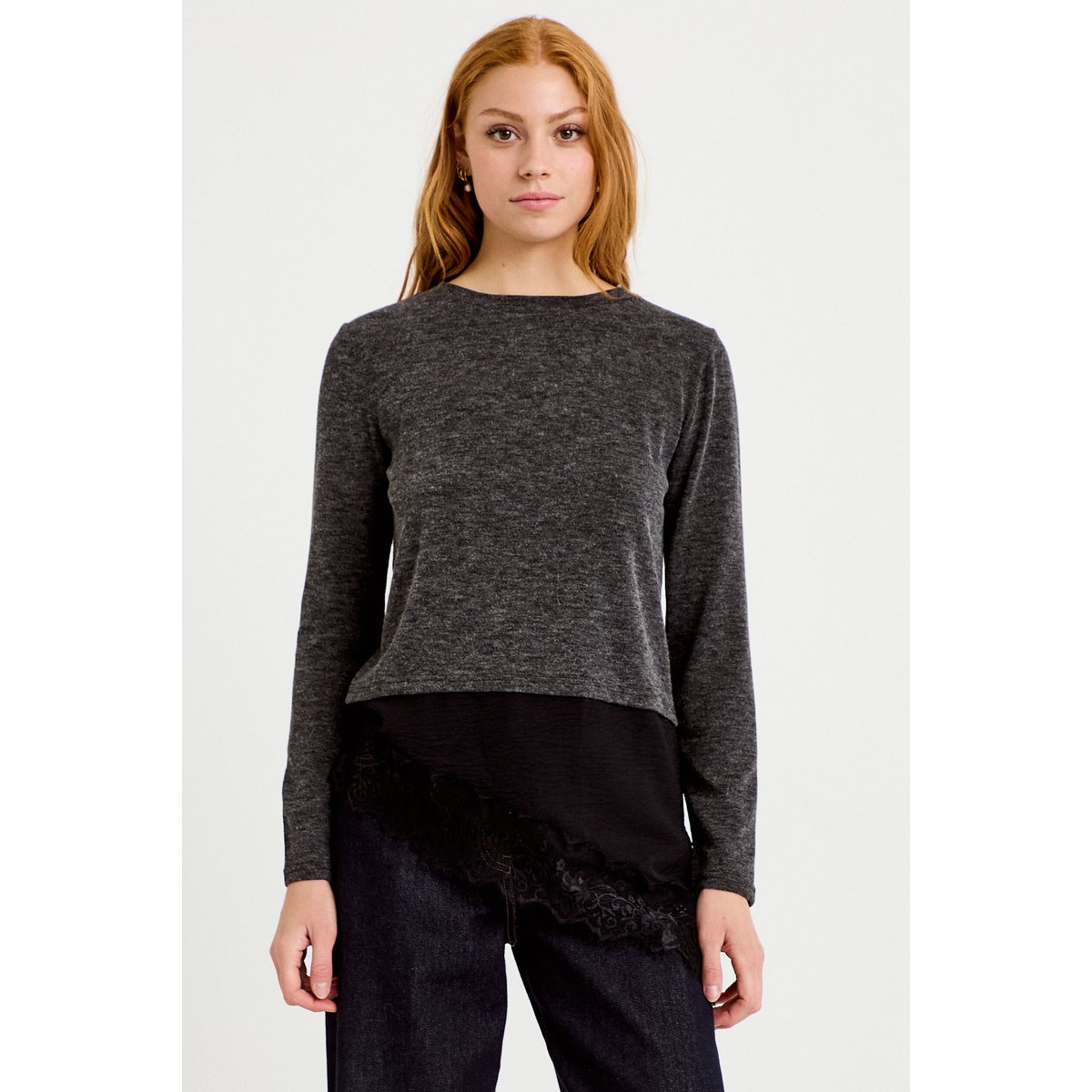 Pull manches longues gris foncé, CACHE CACHE