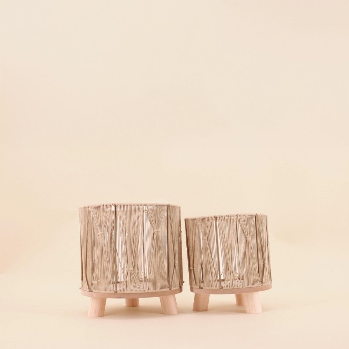Set de 2 cache-pots en corde beige, ORNAMI
