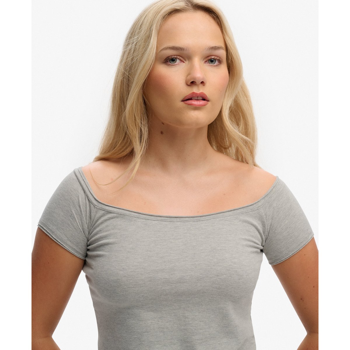 Top Bardot Épaules Dénudées Coupe Ajustée gris chiné, SUPERDRY