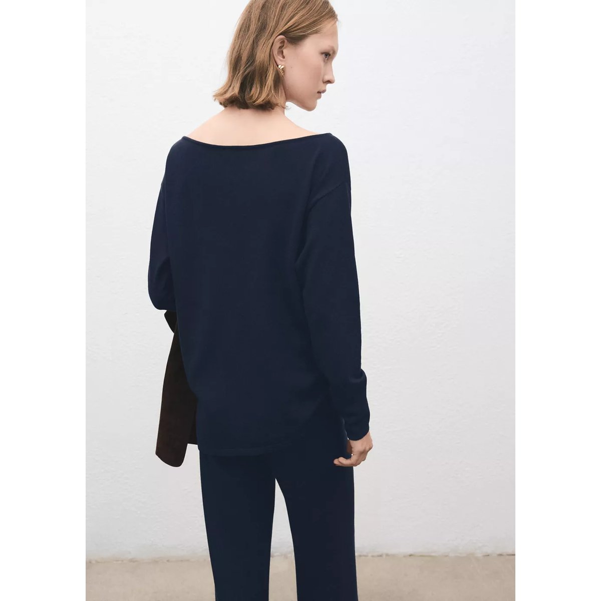 Pull maille col bateau bleu marine foncé, MANGO