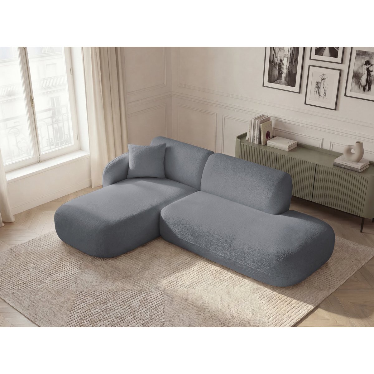 Canapé modulable 3 places en tissu chenille, ANDA gris, BOBOCHIC