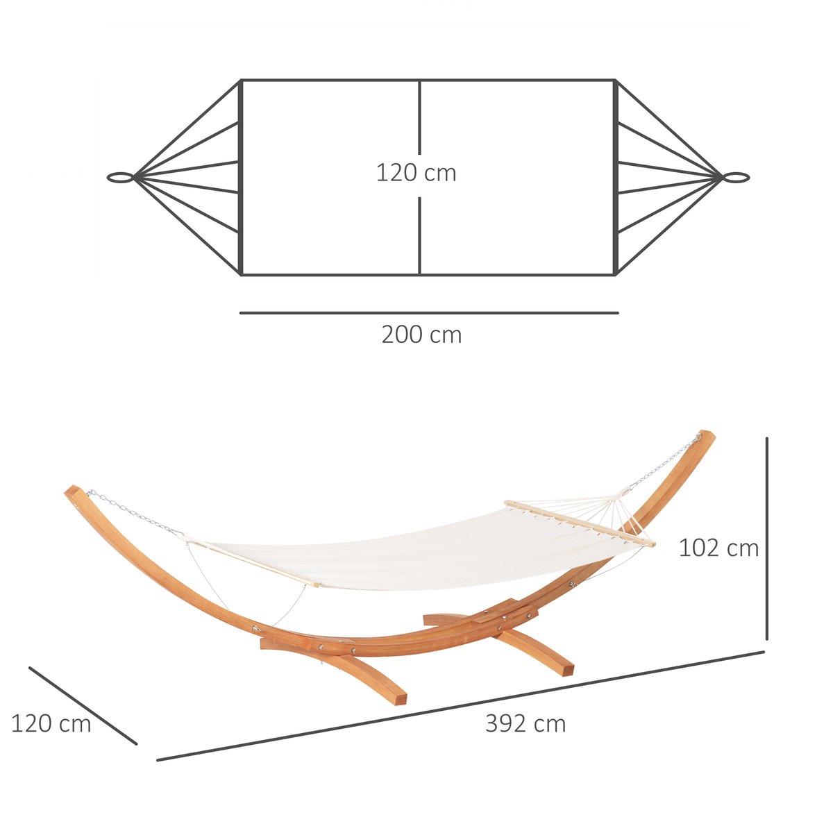 Hamac de jardin 1 place avec support en bois blanc, OUTSUNNY