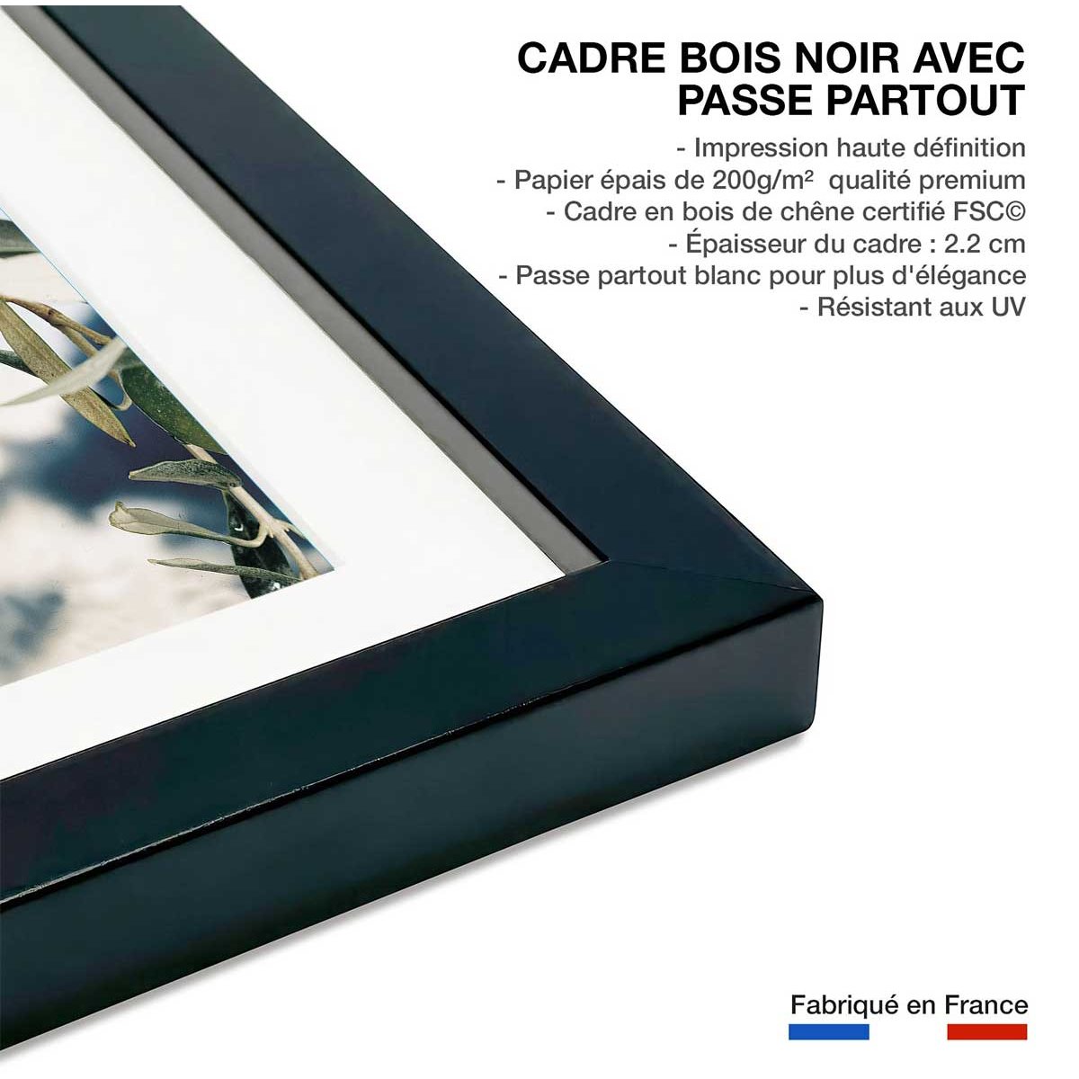 Poster kalamata, olivier grec affiche + cadre en bois - noir, HEXOA