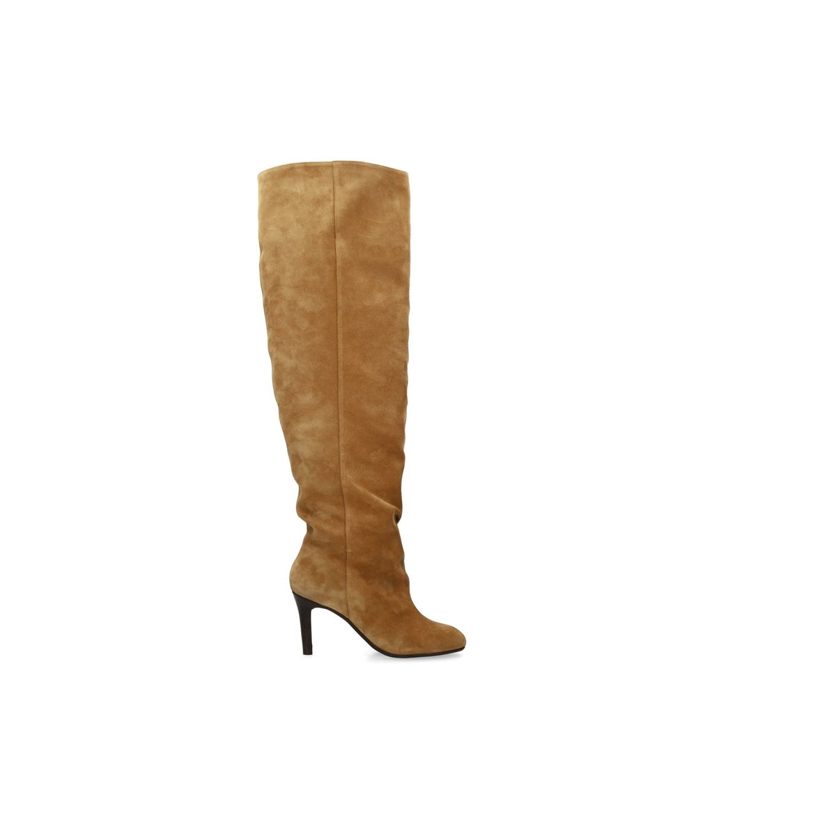 Bottes hautes à talon en daim beige, SACHA
