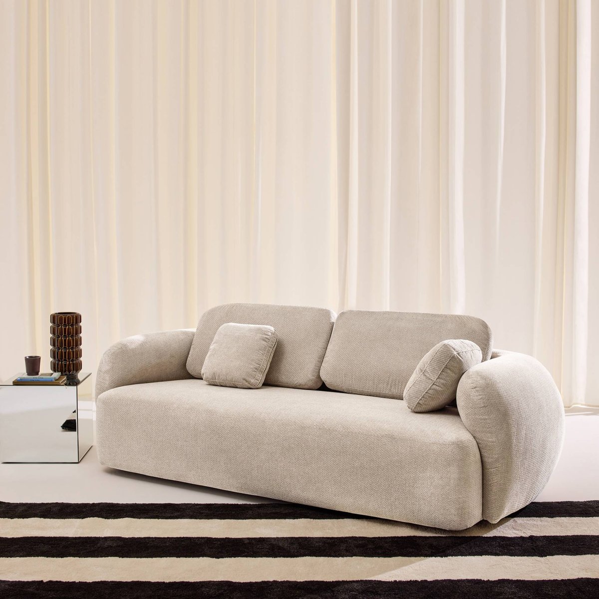 Canapé 3 places tissu chenille CLOUD blanc, SWEEEK