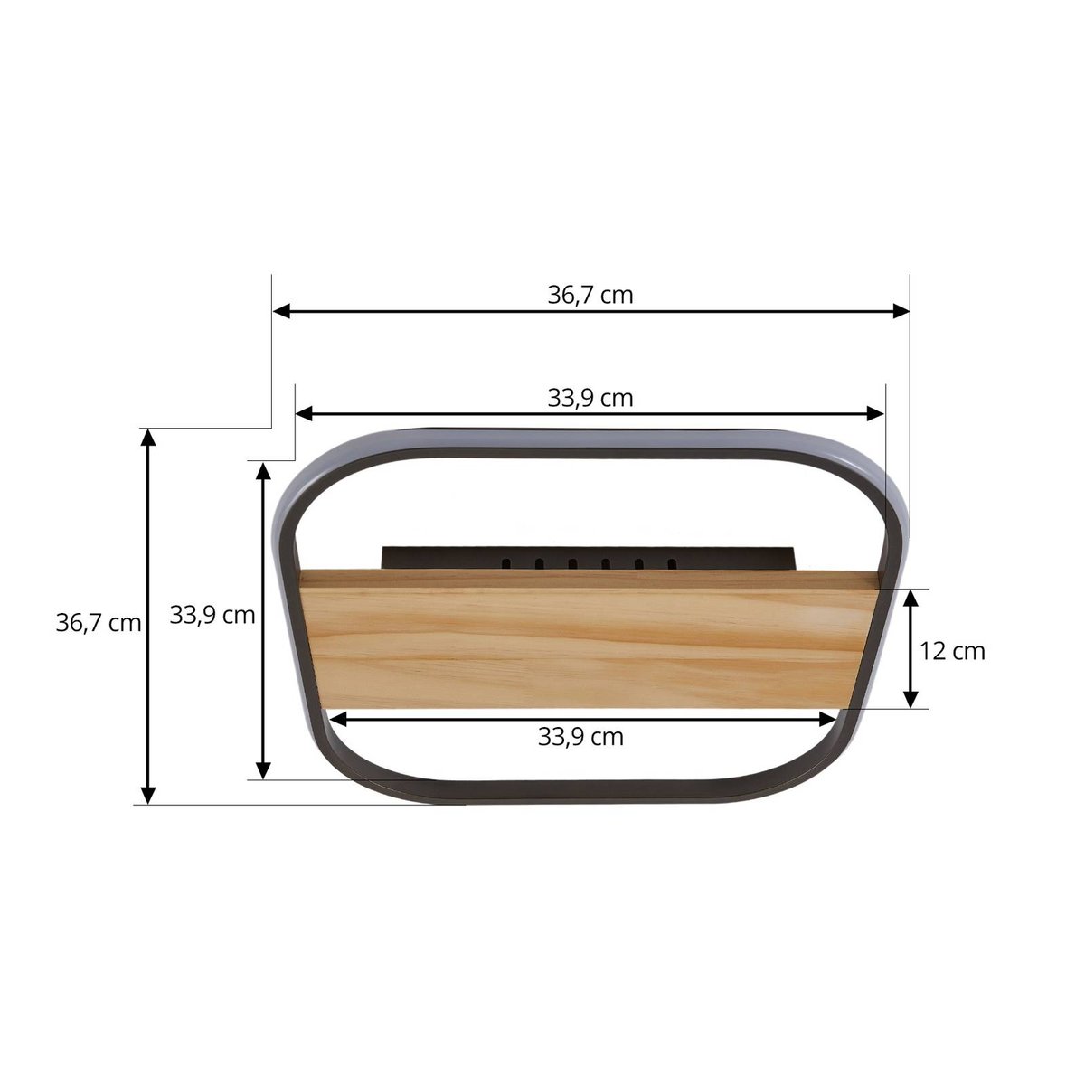 Plafonnier en aluminium traditionnelLED gris antique, bois clair, LINDBY