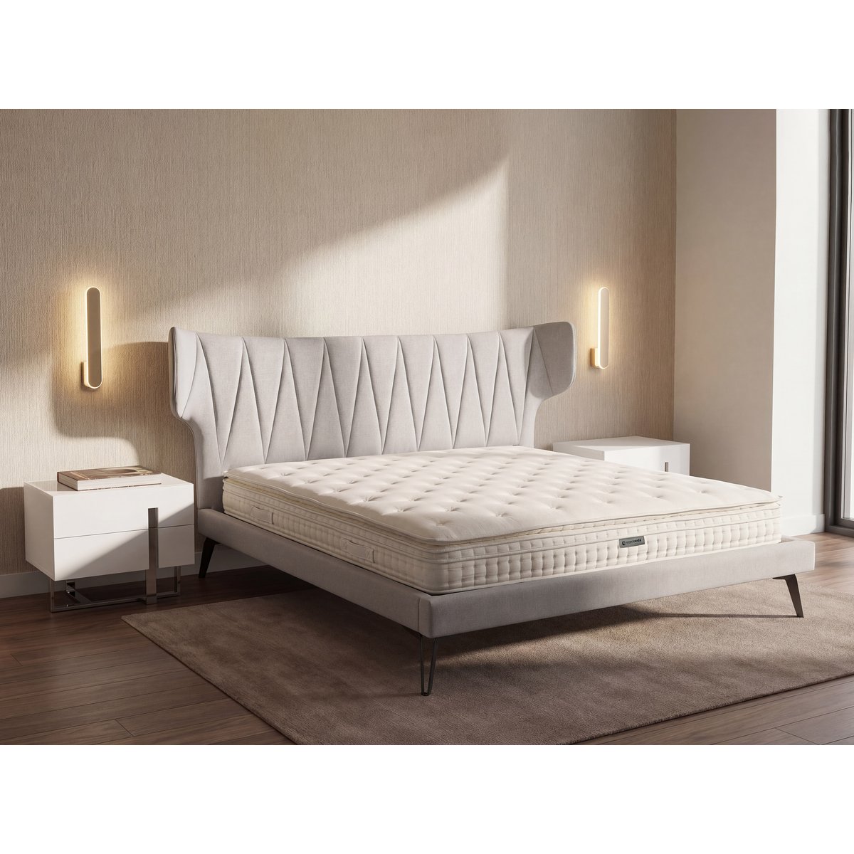 Matelas hybride en latex naturel avec mini ressorts et ressorts ensachés 7 zones blanc, ANGEL CERDA