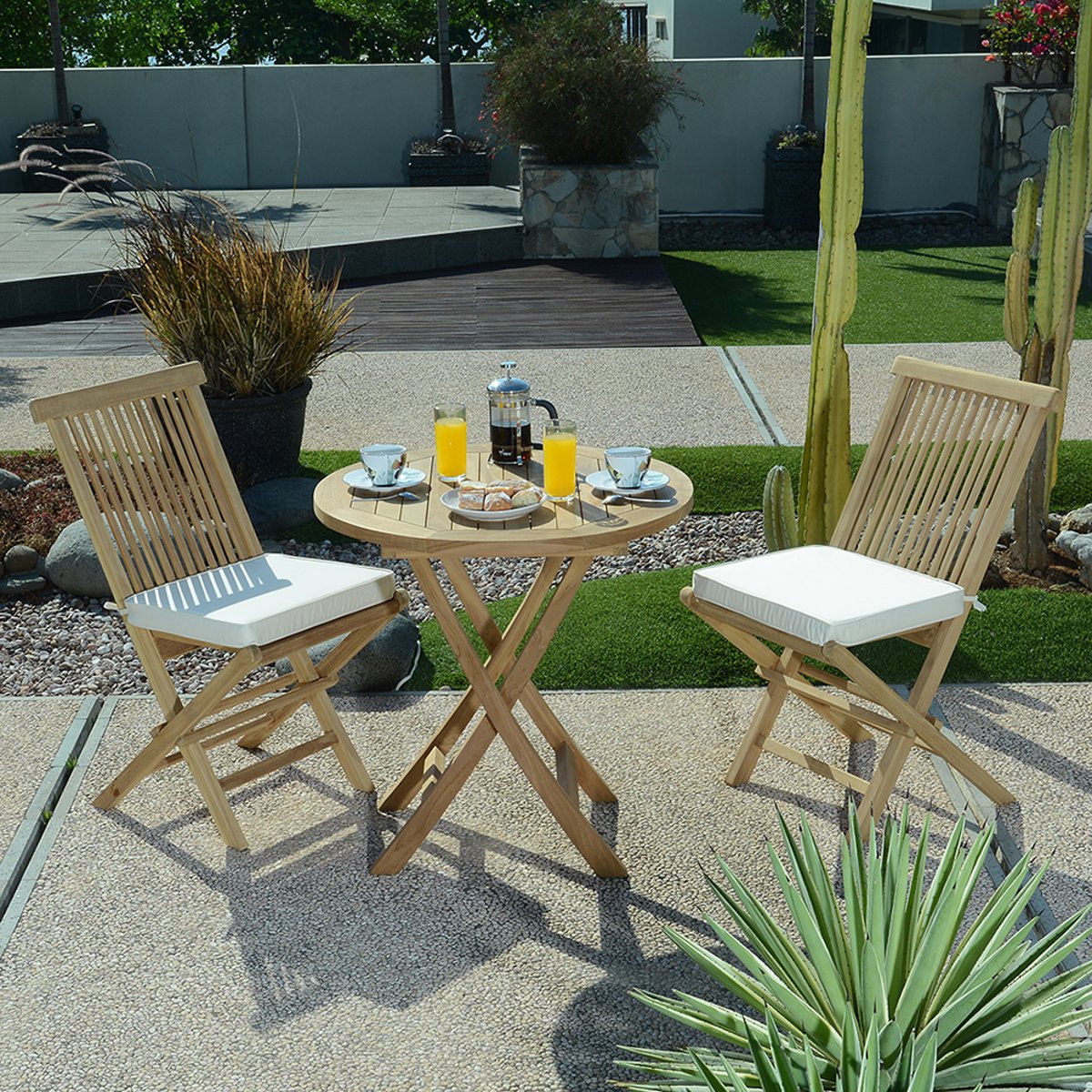 Salon de jardin teck massif Manga, 2 places naturel, TECK ATTITUDE