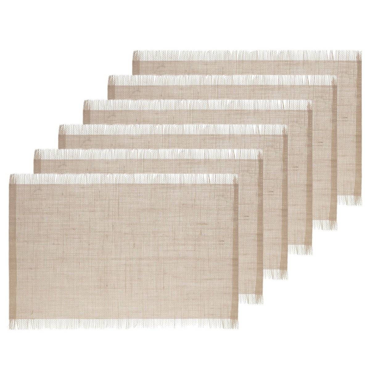 Lot de 6 sets de table à franges beige, TOILINUX