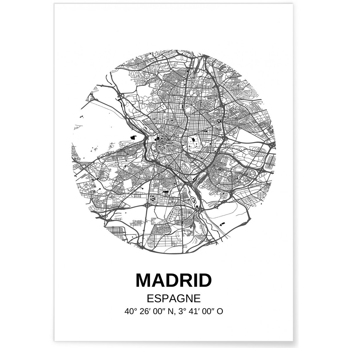 Poster Carte Madrid blanc, L'AFFICHERIE