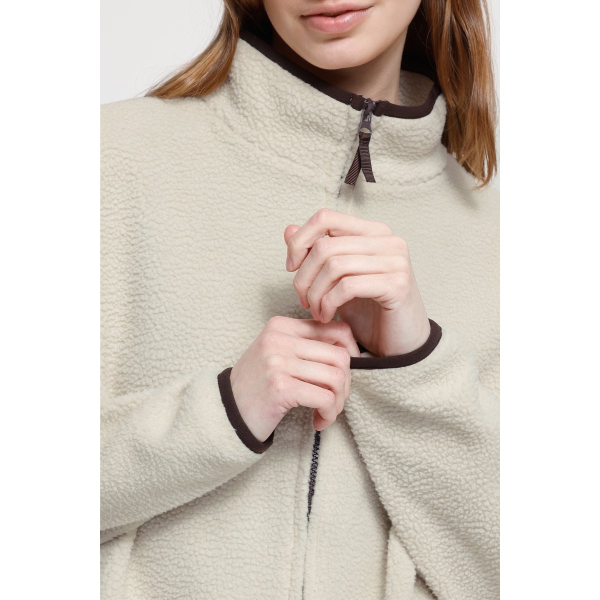 Veste sherpa zippée, manches longues beige oatmeal, ICHI