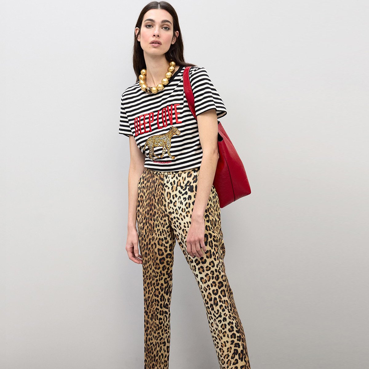 Pantalon droit imprimé léopard en satin léopard, LOLA CASADEMUNT