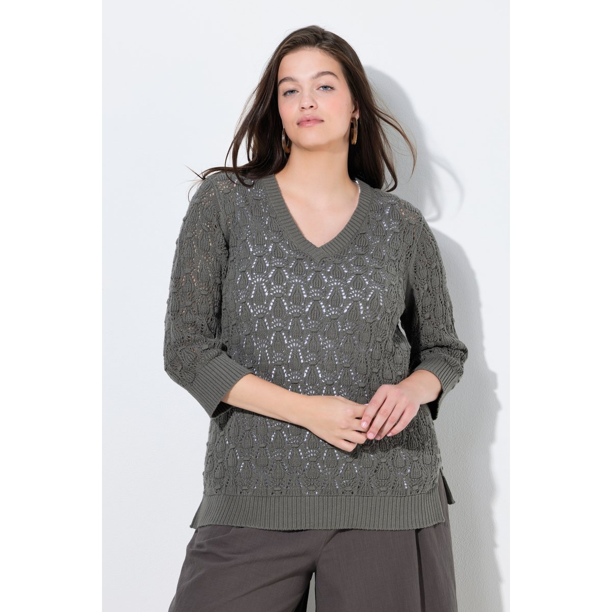 Pull en coton bio, maille épaisse avec motif gris foncé, ULLA POPKEN