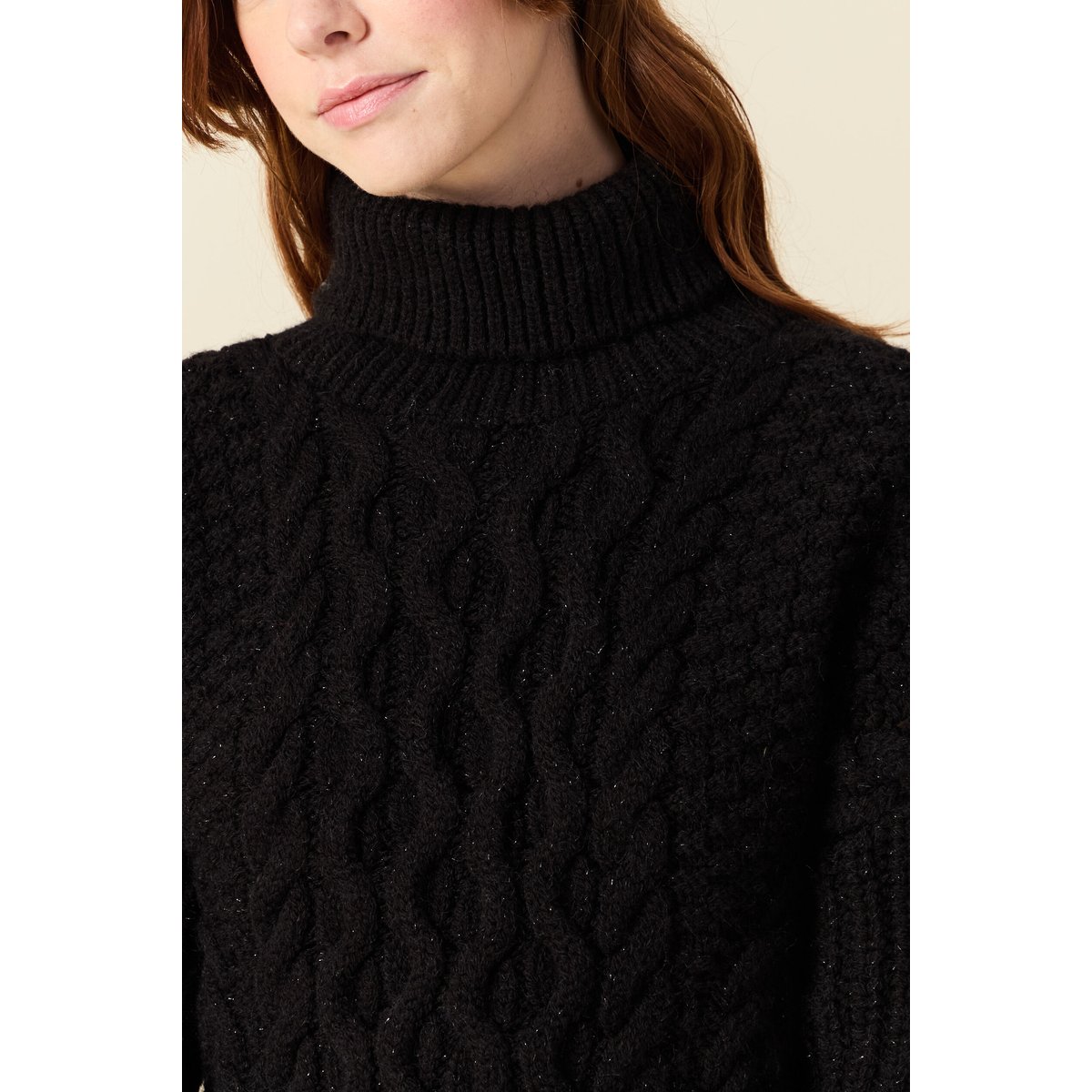 Pull manches longues col roulé brillant noir, BONOBO