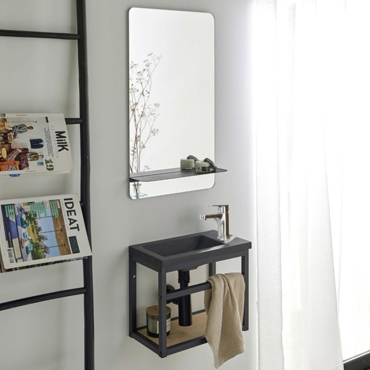 Ensemble lave-mains + miroir + robinet SAO noir, MOB IN