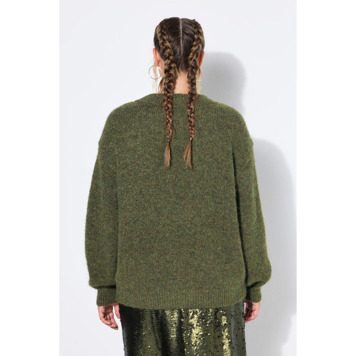 Pull oversize, maille chinée, aspect pailleté kaki foncé, STUDIO UNTOLD