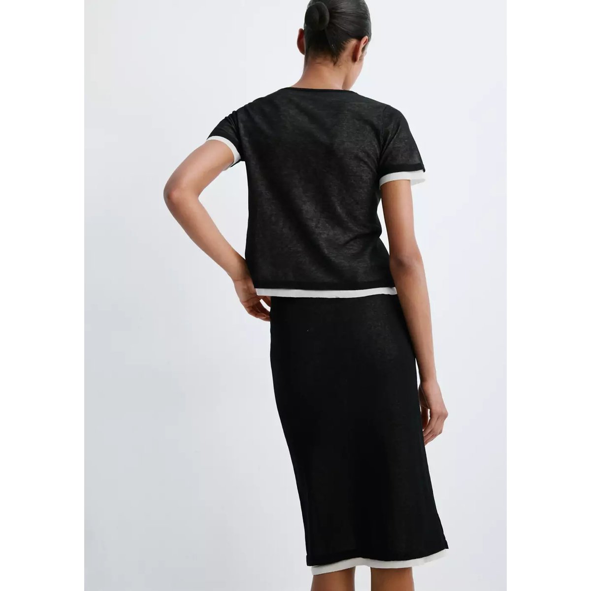Jupe midi combinée noir, MANGO