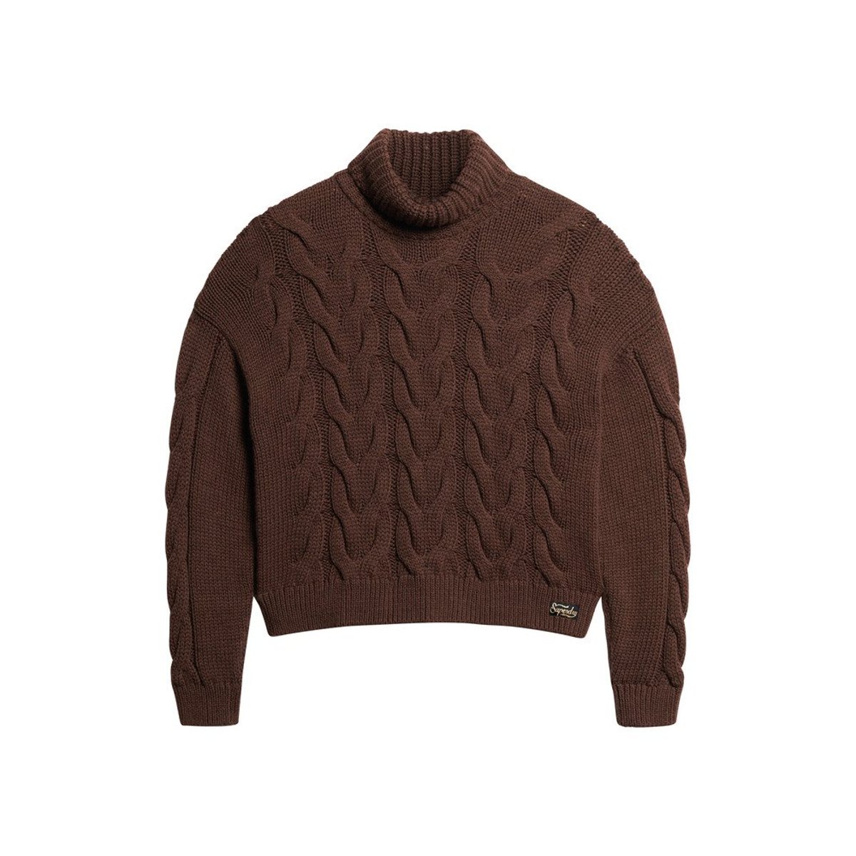 Pull polo en maille torsadée avec chaîne café chicorée marron twist, SUPERDRY