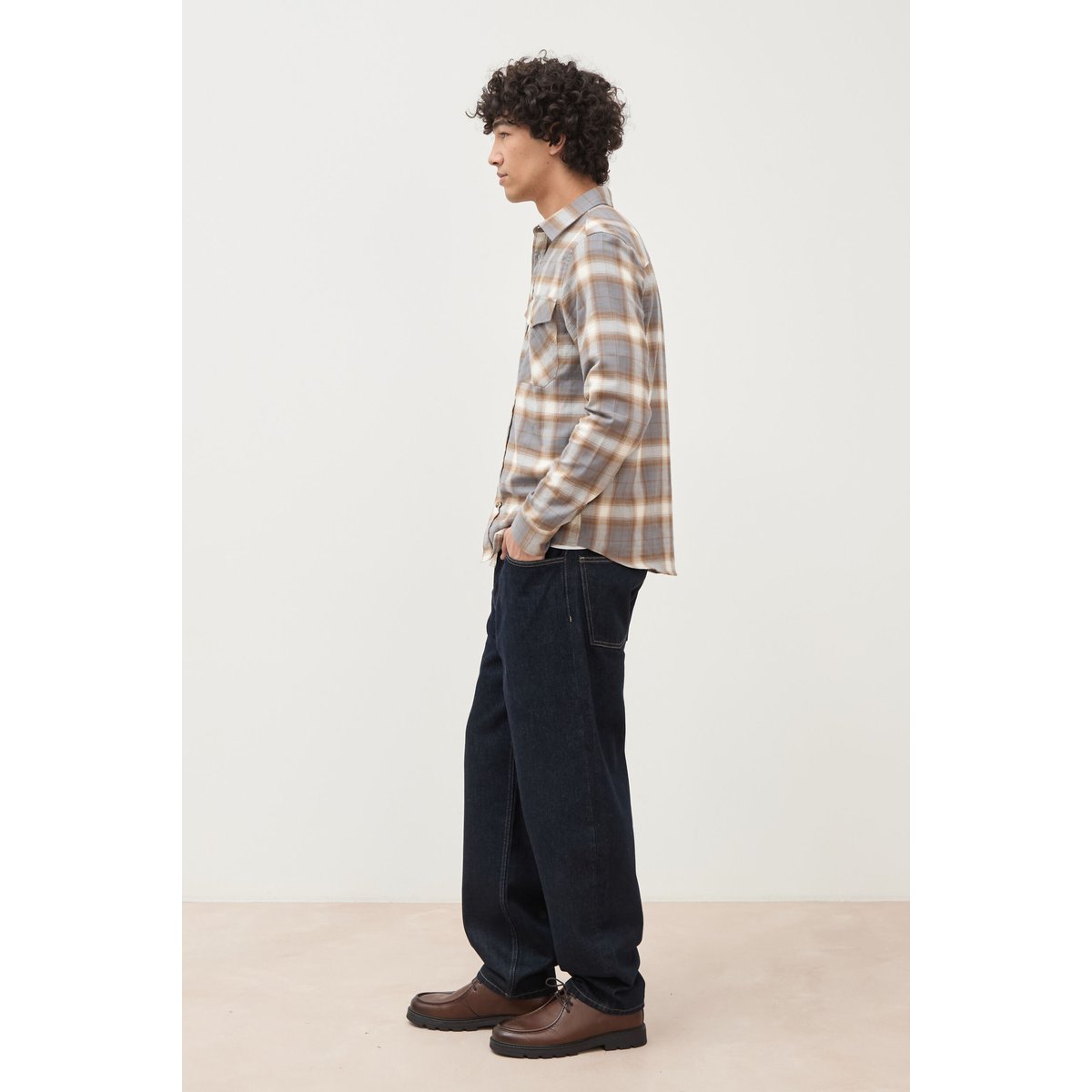Chemise à carreaux col américain vert kaki, BONOBO