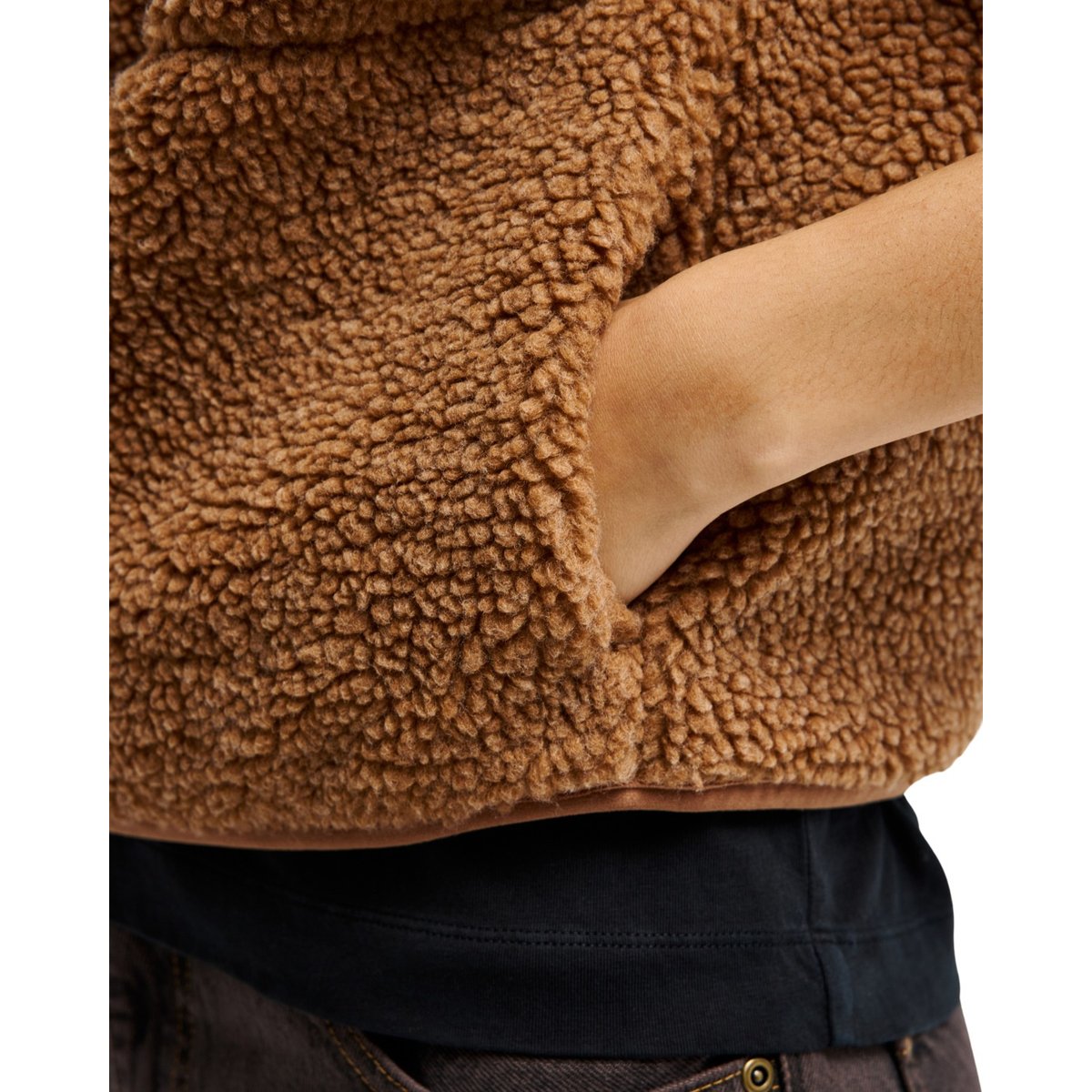 Gilet Sherpa sans manches CROPPED marron rawhide, QUIKSILVER
