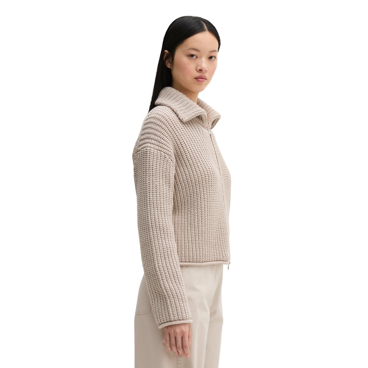 Cardigan zippé loose en mélange de coton organique gris, MARC O'POLO