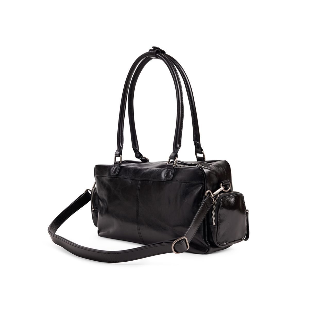 Sac à main en cuir lisse avec bandoulière MACY POCKET noir, NAT & NIN