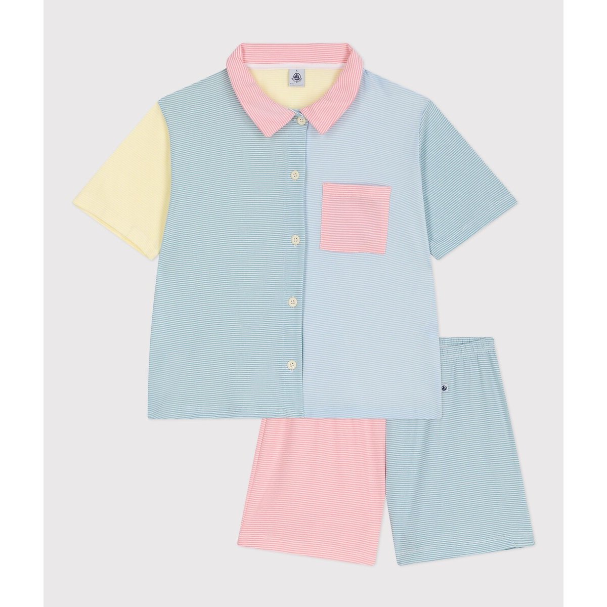 Pyjashort à rayures milleraies rayé multicolore, PETIT BATEAU