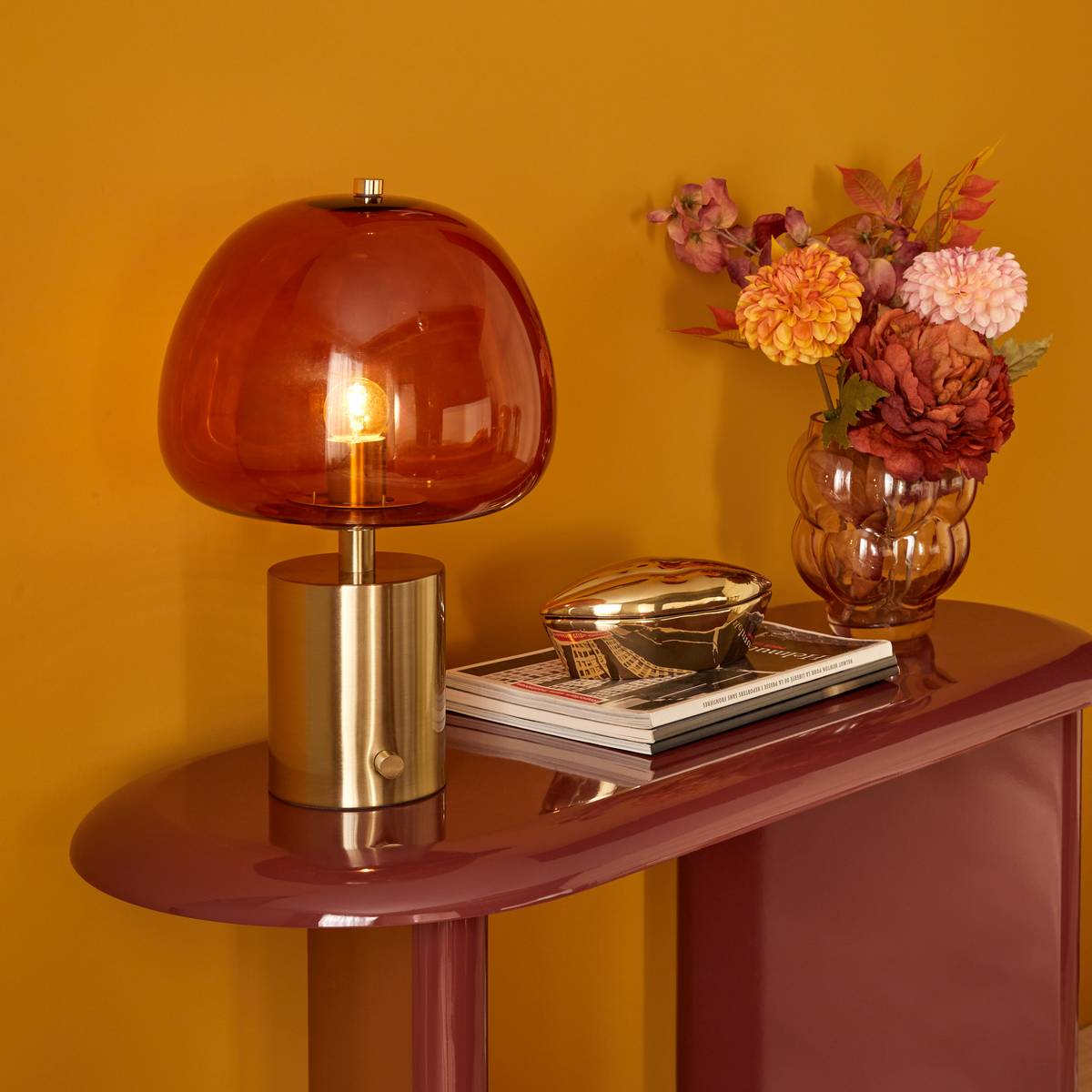 Lampe champignon en verre ELIE ambre, ATMOSPHERA