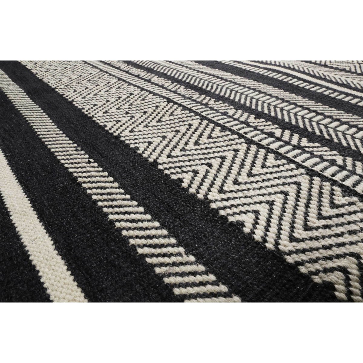 Tapis salon fait main pure laine , HUDSON KELIM noir/beige, ESPRIT