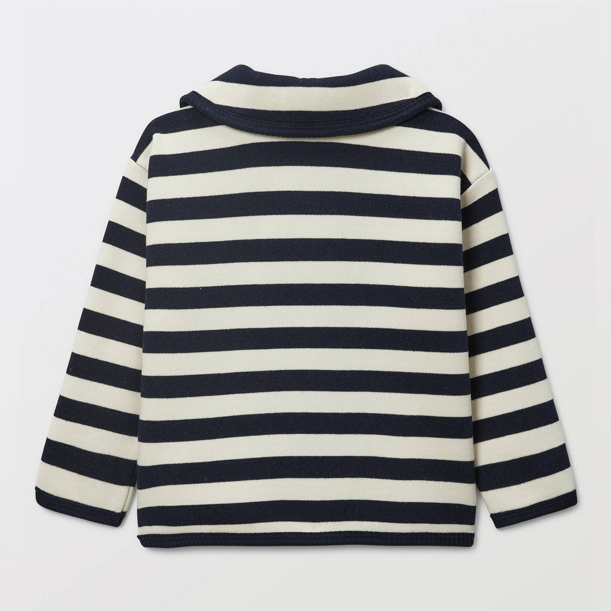 Gilet col claudine en molleton rayé en coton BIO GOTS mer, BOUT'CHOU