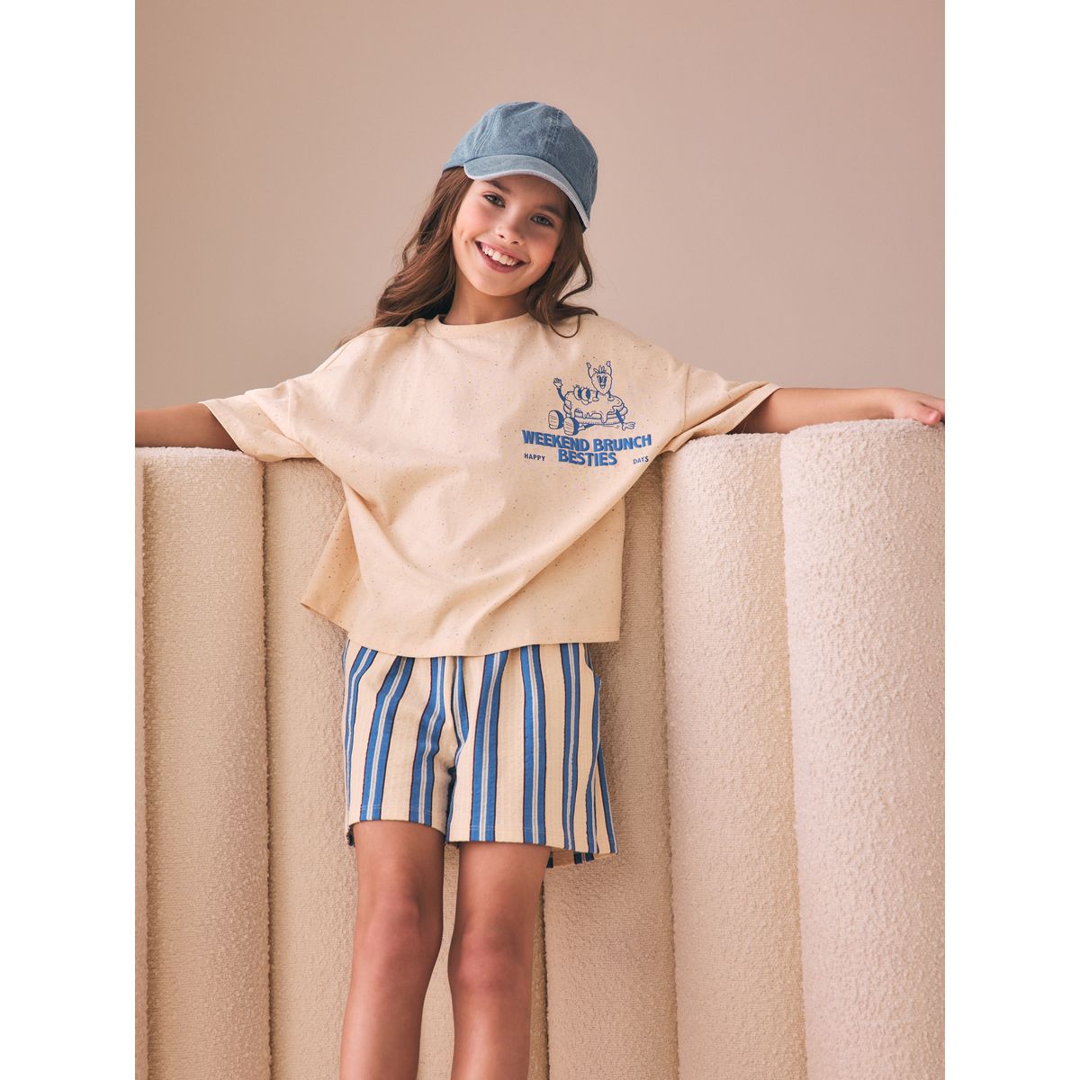 Ensemble t-shirt et short texturé club de petit-déjeuner jaune/bleu, NEXT