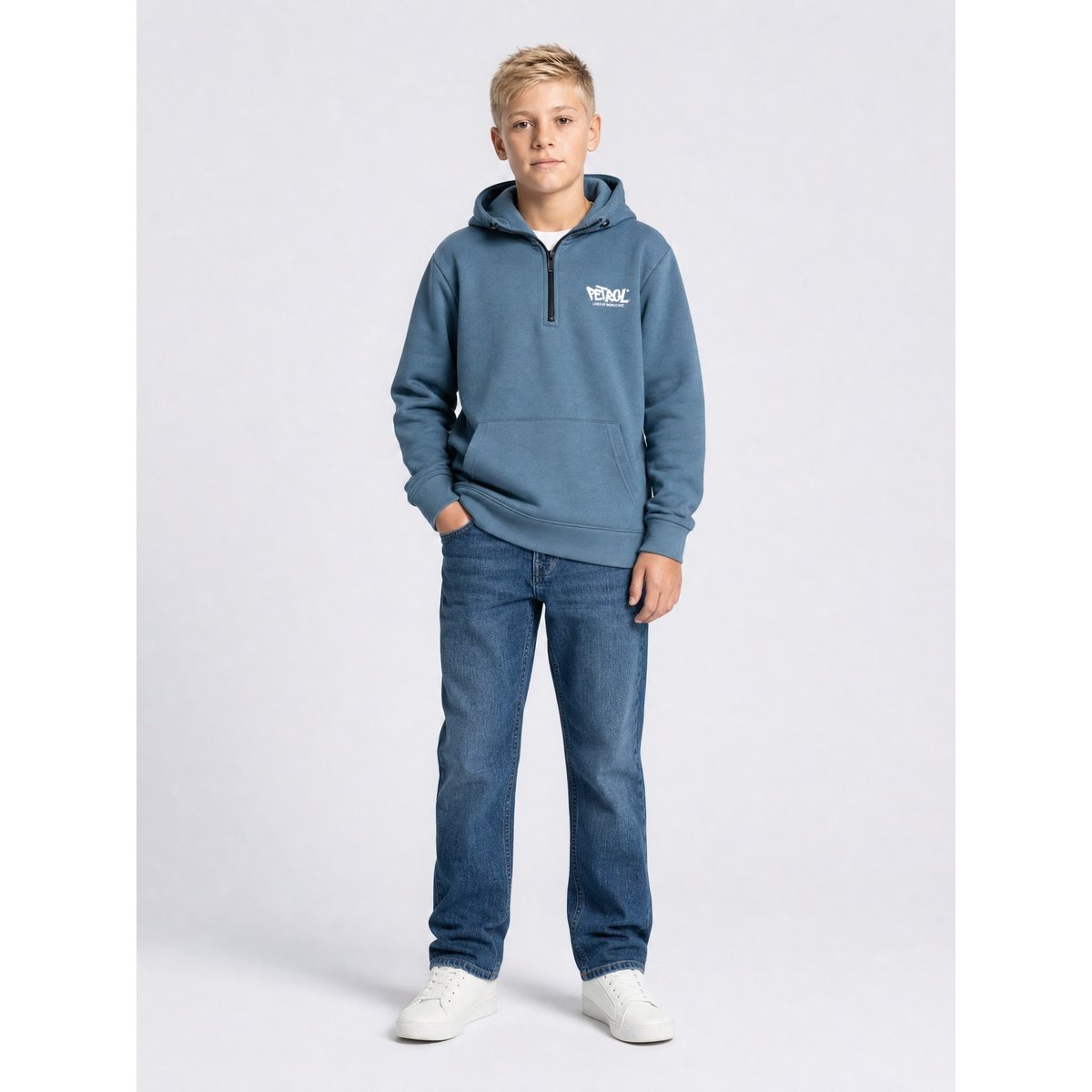 Sweat à capuche demi-zip millpark bleu storm blue, PETROL INDUSTRIES
