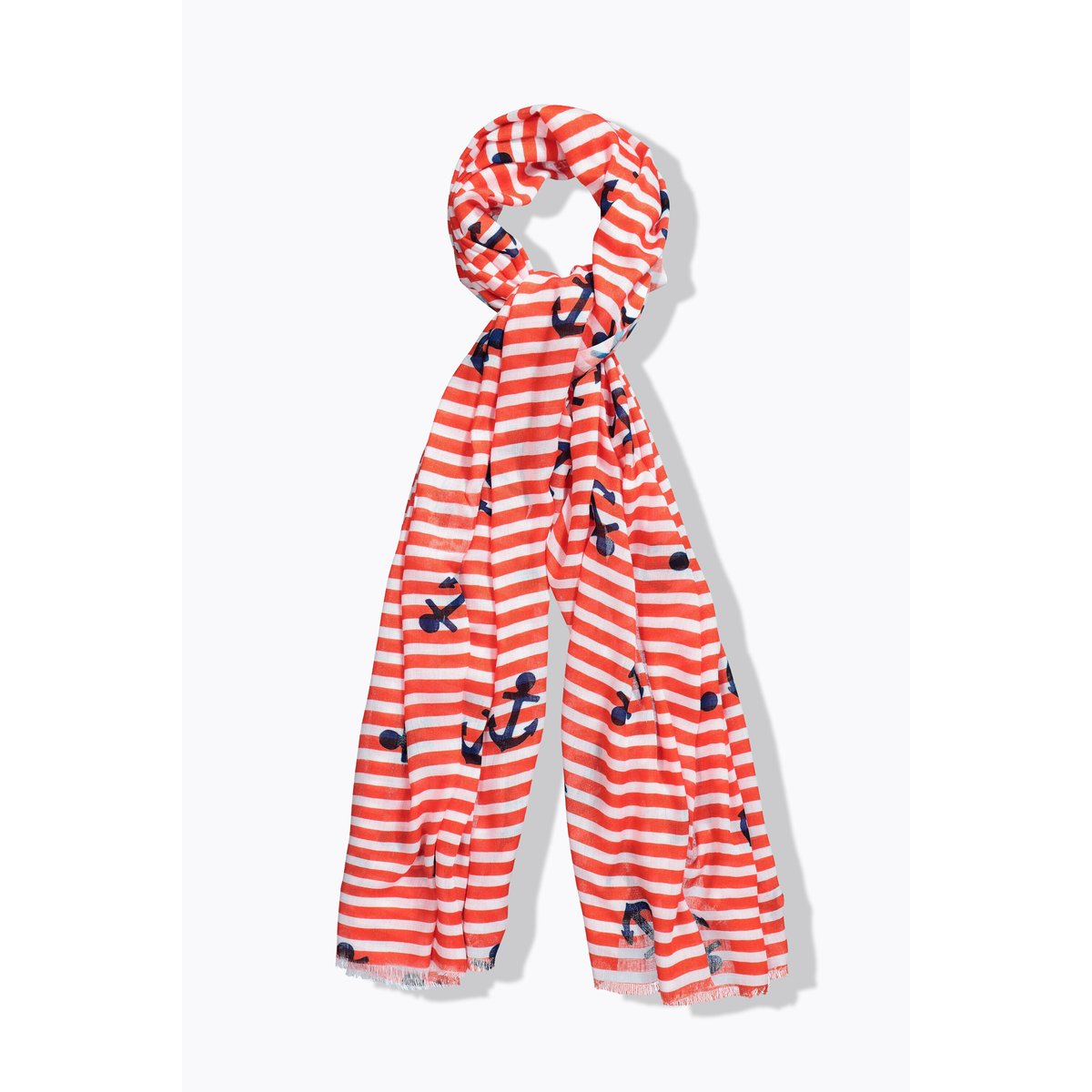 Foulard à rayures, motif ancres corail, ULLA POPKEN