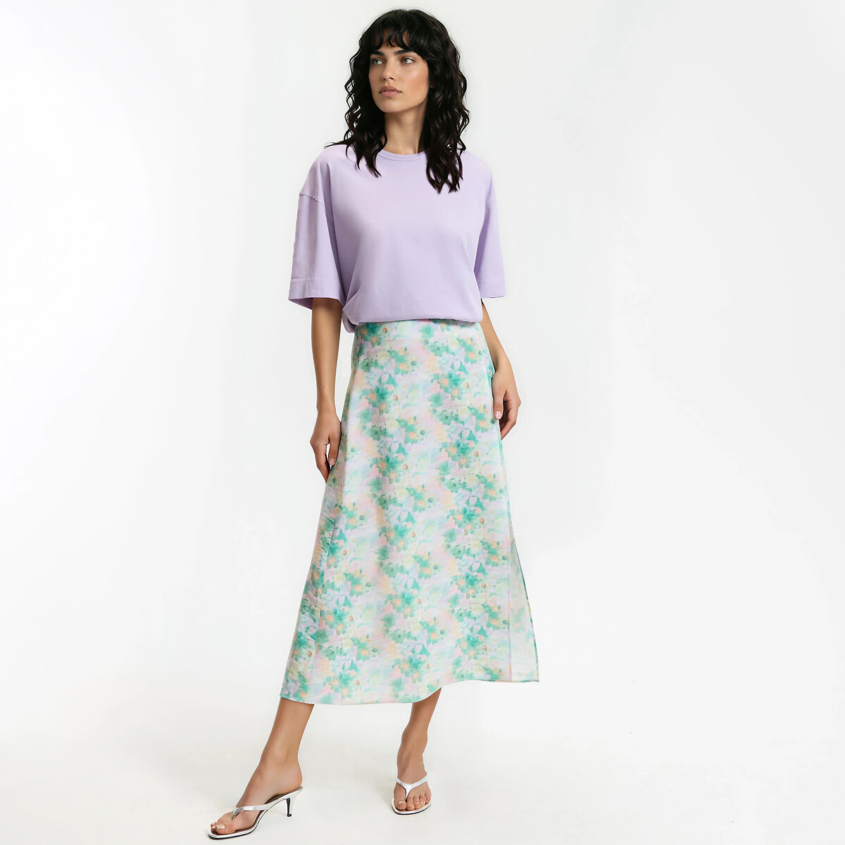 Jupe longue fendue imprimé floral imprimé fond vert, LA REDOUTE COLLECTIONS