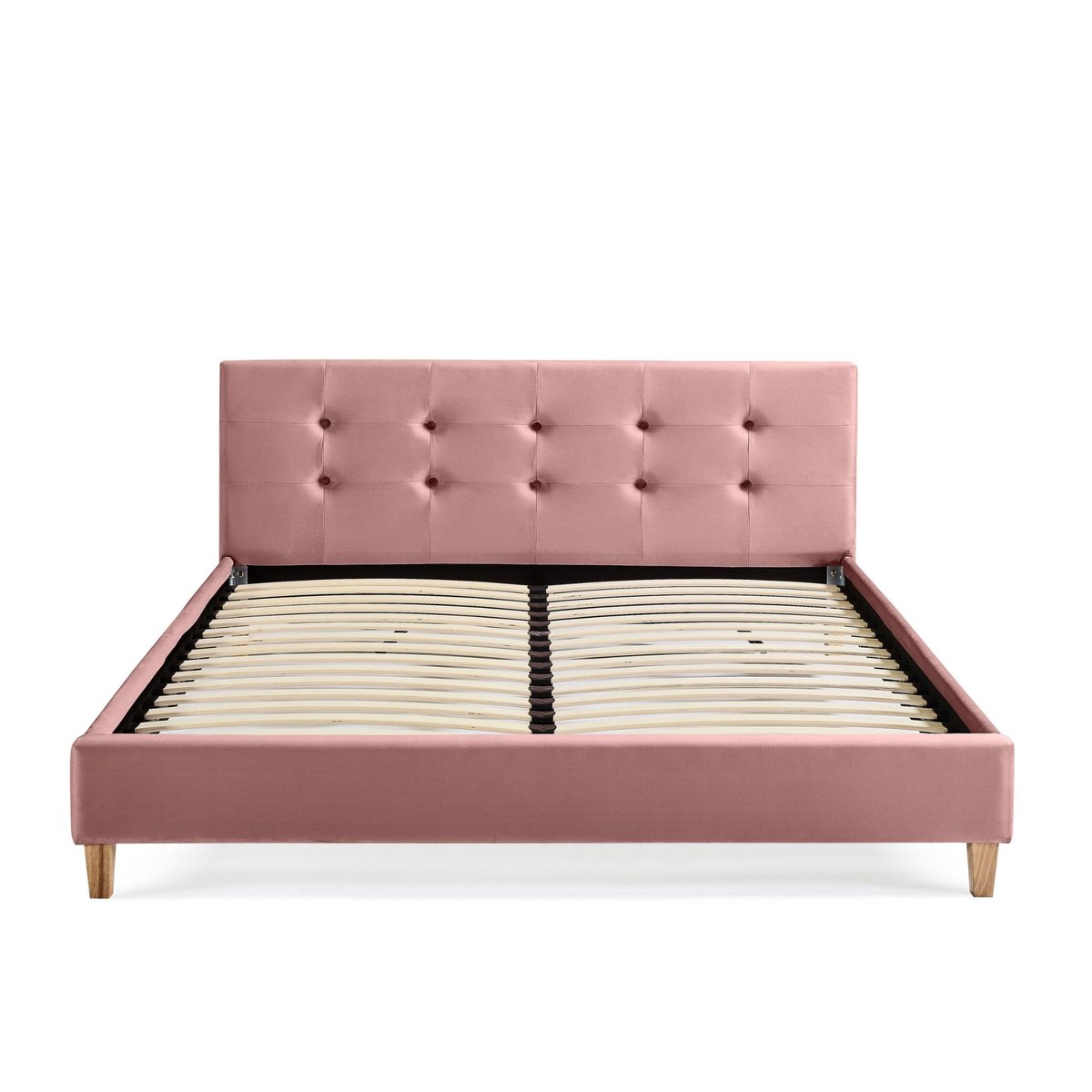 Lit en velours avec pieds en bois vieux rose, TERRE DE NUIT