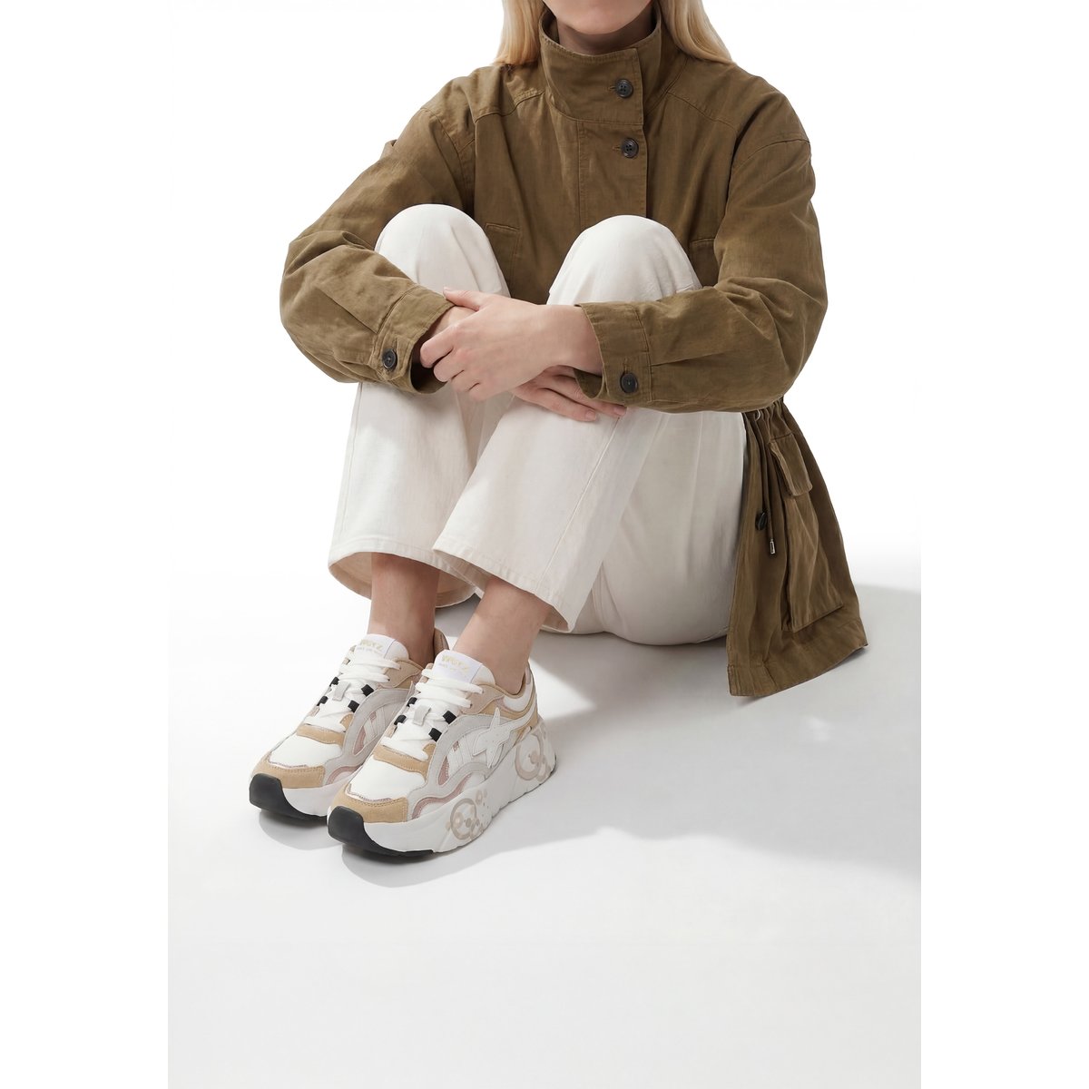 Sneakers en daim et tissu technique IDA-W. gris tourterelle-blanc, W6YZ
